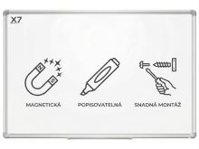 Magnetická bílá tabule X7 – lakovaná, hliníkový rám, na zeď