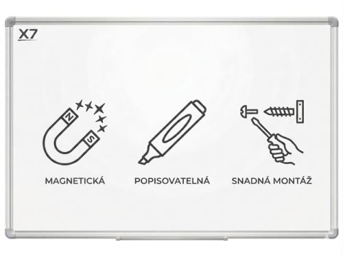 Magnetická bílá tabule X7 – lakovaná, hliníkový rám, na zeď