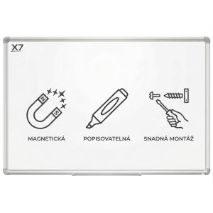Magnetická bílá tabule X7 – lakovaná, hliníkový rám, na zeď