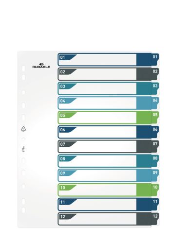 Rejstřík A4+ 12 dílů. 1-12 s barevnými záložkami a titulním listem PP s možností popisu