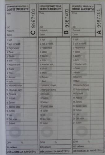 Kadeřnický blok - dámský - číslovaný  ( 50 x 2 listy, 3 stvrzenky na listu ) výprodej