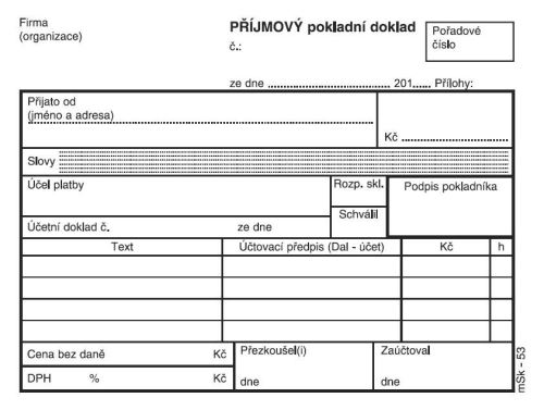 Příjmový pokladní doklad  A6 - nečíslovaný - s tabulkou  ( blok 100 listů )